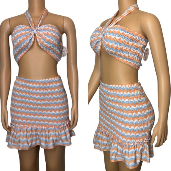 Jolie & Joy Summer Smocked Skirt Set printed peach blue white multicolor size XL - Picture 16 of 16
